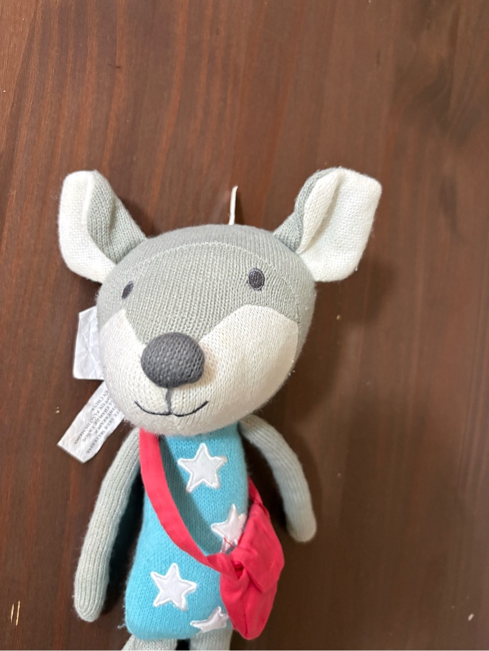 The peanutshell  Gray Mouse stuffy with Blue Star Dress and Red Bag
